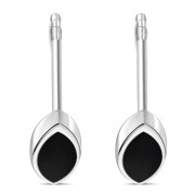 Black Onyx Lens Shaped Silver Earrings, e351st
